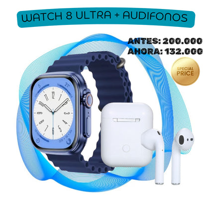 Combo Reloj Ultra 8 + Auriculares Tws